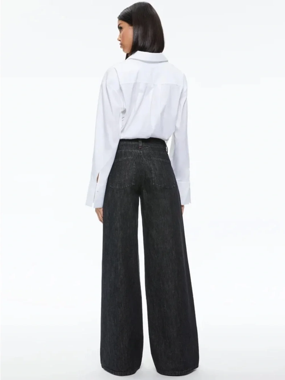 Alice + Olivia Trish Low Rise Baggy Wide Leg Jeans 32 Black Dark Denim Slouchy - Picture 5 of 12